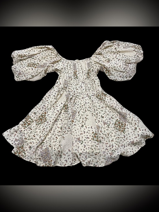Altar'd State Dresses & Skirts - Cottage Core Cream Floral Puff-Sleeve Dress